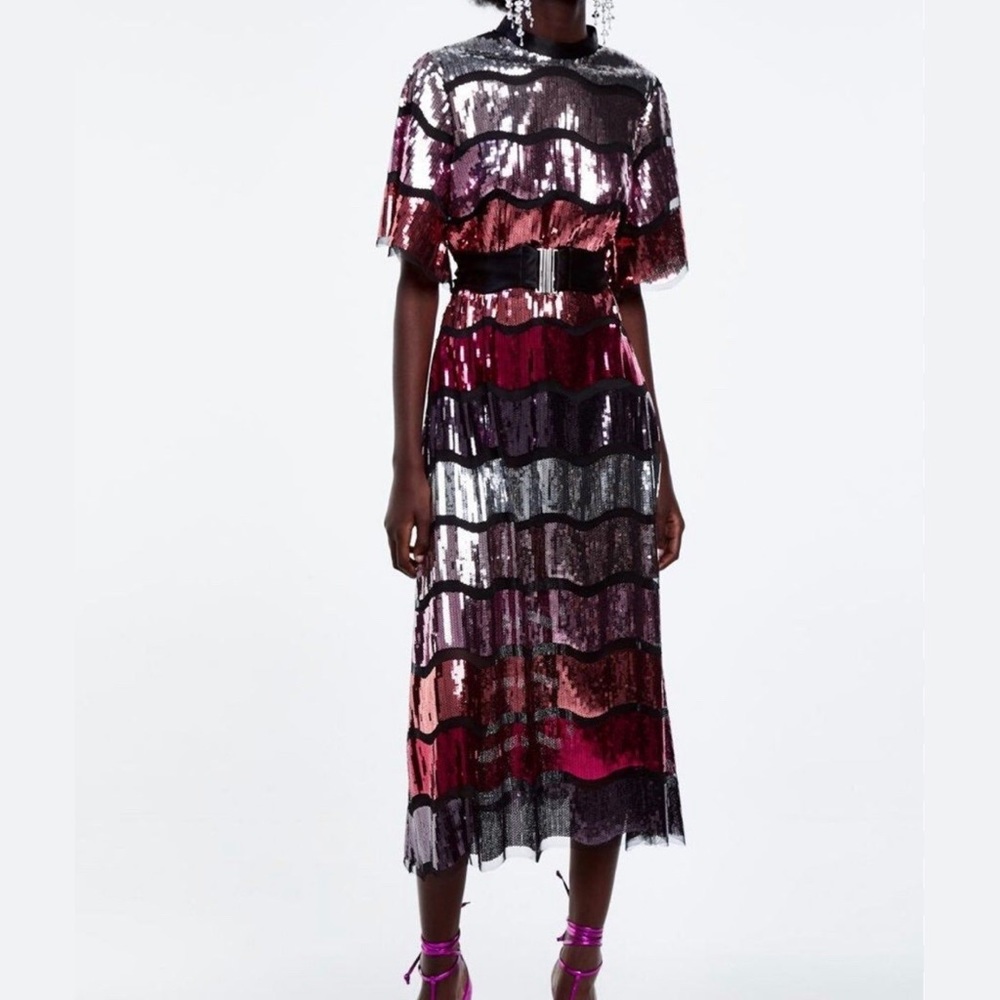 Zara limited edition sequin belted dress XL